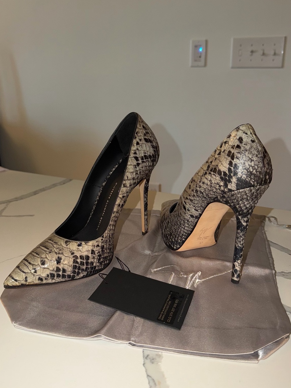 Giuseppe Zanotti Snake-Embossed Pointed Toe Stilettos - Black & Cream
